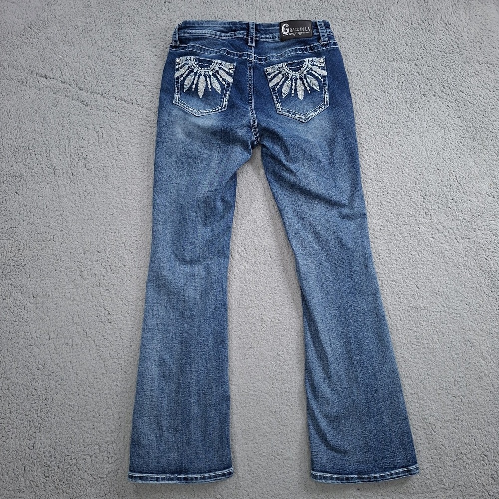 Grace in LA Womens Easy Fit Dreamcatcher Bootcut Jeans Blue Size 9/29 Mid Rise